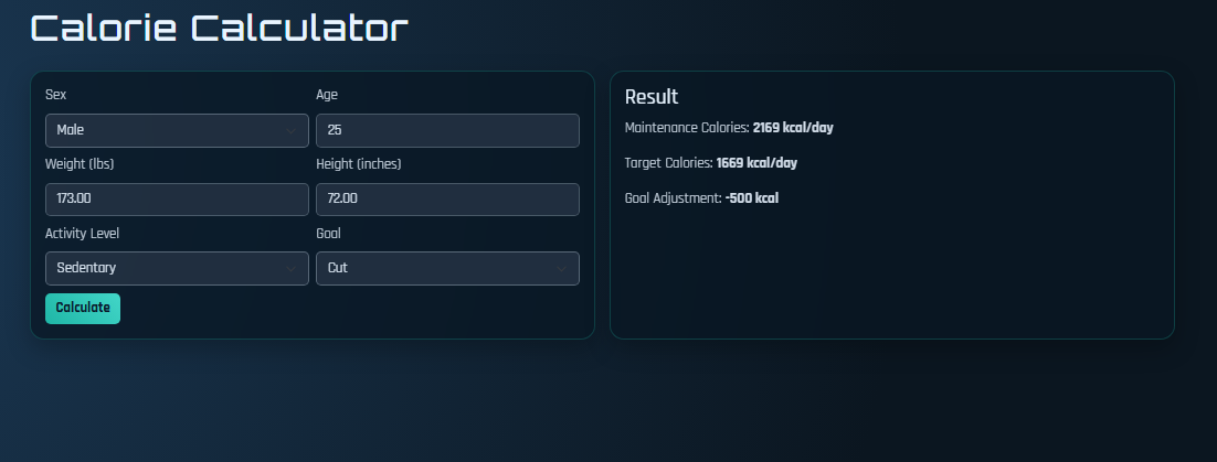 Calorie calculator screenshot